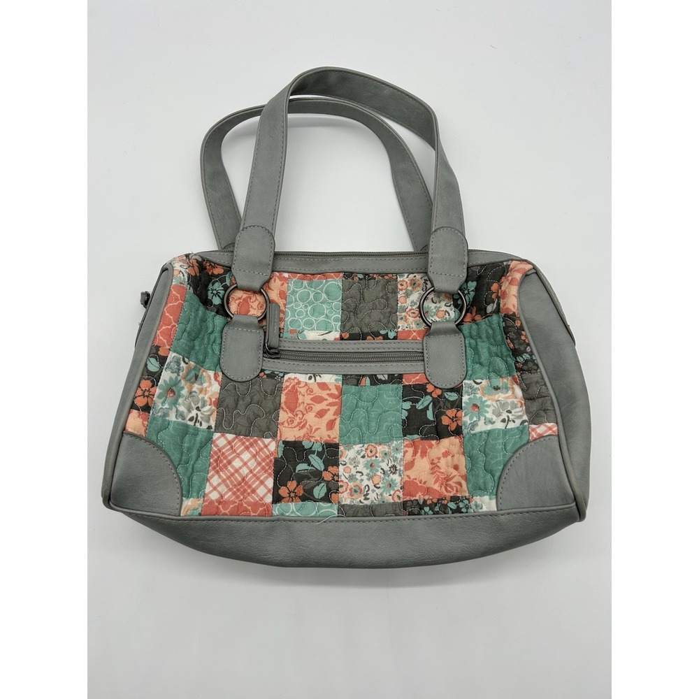 Tess‎ Barrel Shape Handbag in Mint/Mellon/Grey Quilted Patchwork